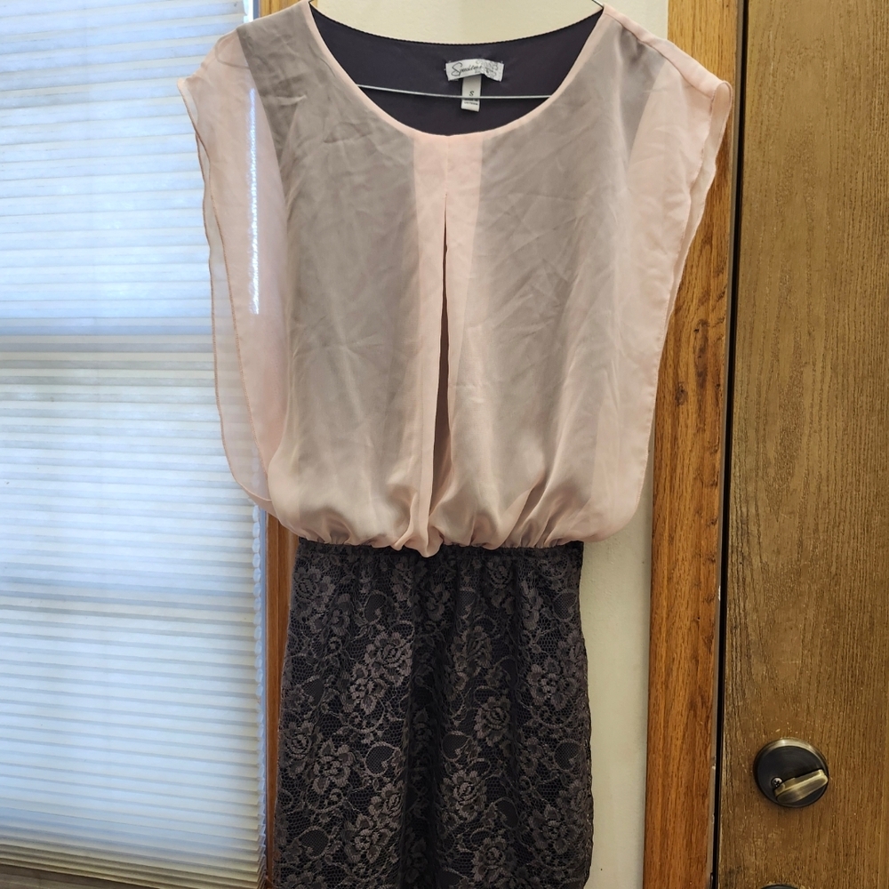 Speechless Pinkish/Cream and White Sheath Dress Sleeveless Crew Neck